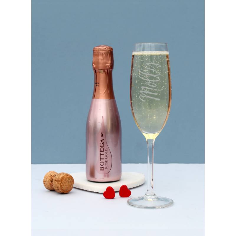 Personalised Name Only Flute & Mini Rose Bottega Prosecco Set