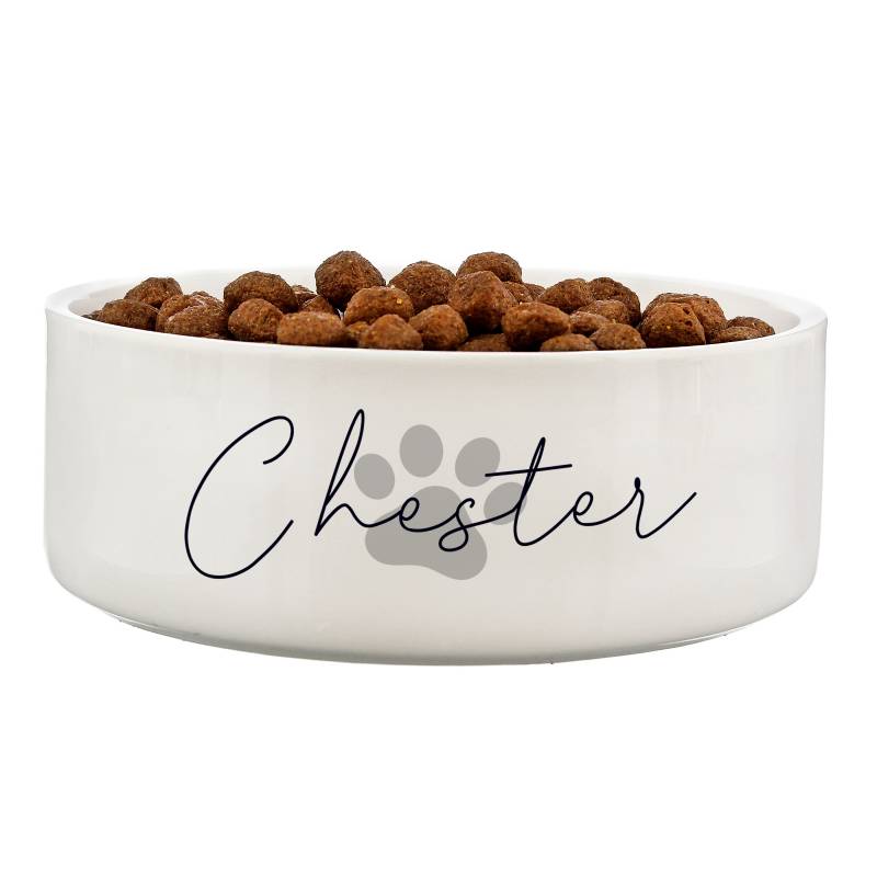 Personalised Grey Pawprint Name 14cm Medium Pet Bowl